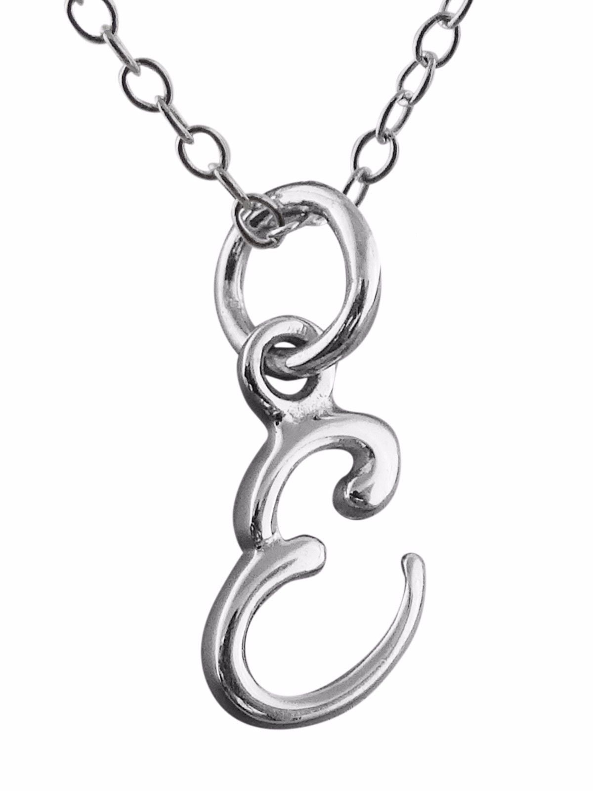 Sterling Silver Tiny Initial Letter E Charm Necklace, 18
