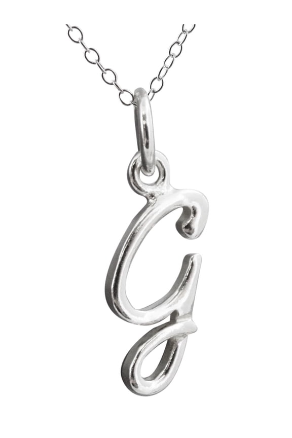 Sterling Silver Tiny Initial Letter G Charm Necklace, 18" Chain, Cursive Handwriting