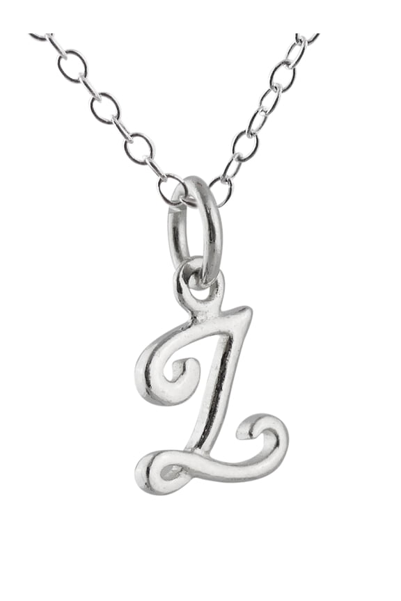 Sterling Silver Tiny Initial Letter Z Charm Necklace, 18" Chain, Cursive Handwriting