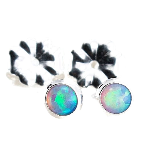 3mm Blue Opal Stud Earrings – Sterling Silver Bezel Set Piercing Jewelry for Cartilage, Tragus, or Helix, Hypoallergenic Tiny Studs for Women