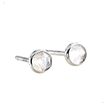 Sterling Silver Tiny Post Stud Piercing Earrings for Cartilage Tragus Helix Multiple Piercing Hypoallergenic Birthstone Jewelry for Women Bezel Set (Moonstone 3mm | Faceted)