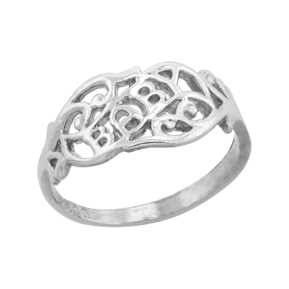Sterling Silver Tiny Scrolled Baby Word Toe Ring for Women Pinky Ring