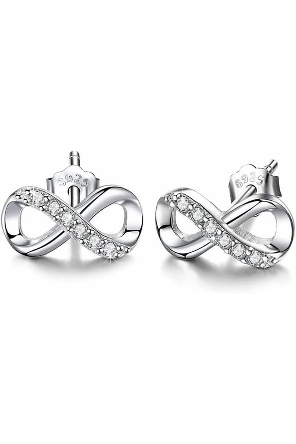 Sterling Silver Tiny Stud Earrings for Women Cubic Zirconia Crystal Cartilage Tragus Hypoallergenic Piercing Sleeper Mini Studs Endless Love Earring Cute Jewelry Birthday Vacation Gifts