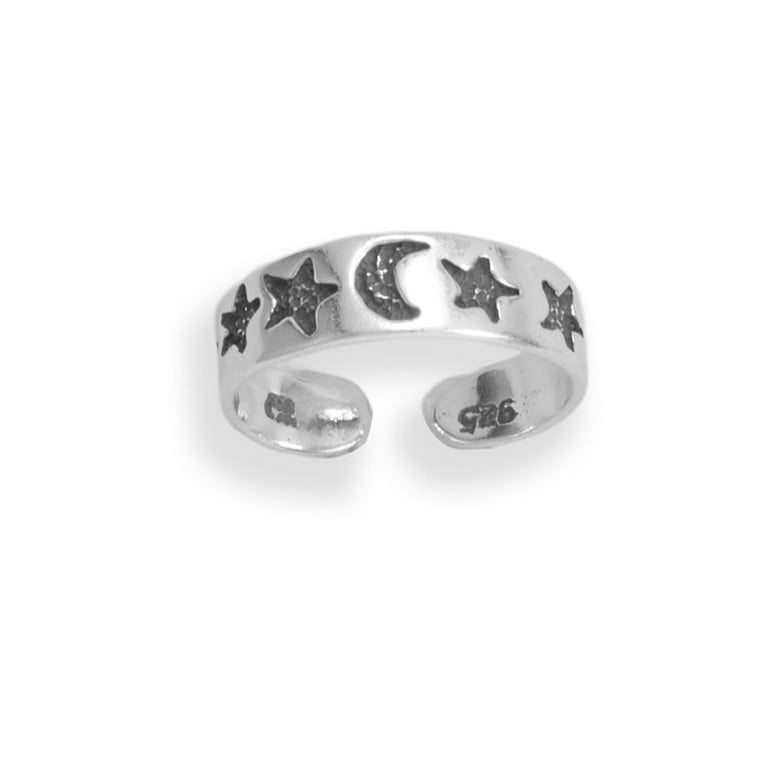 Sterling Silver Antiqued Moon & Star Toe Ring Sterling Silver Antiqued Moon & Star Toe Ring