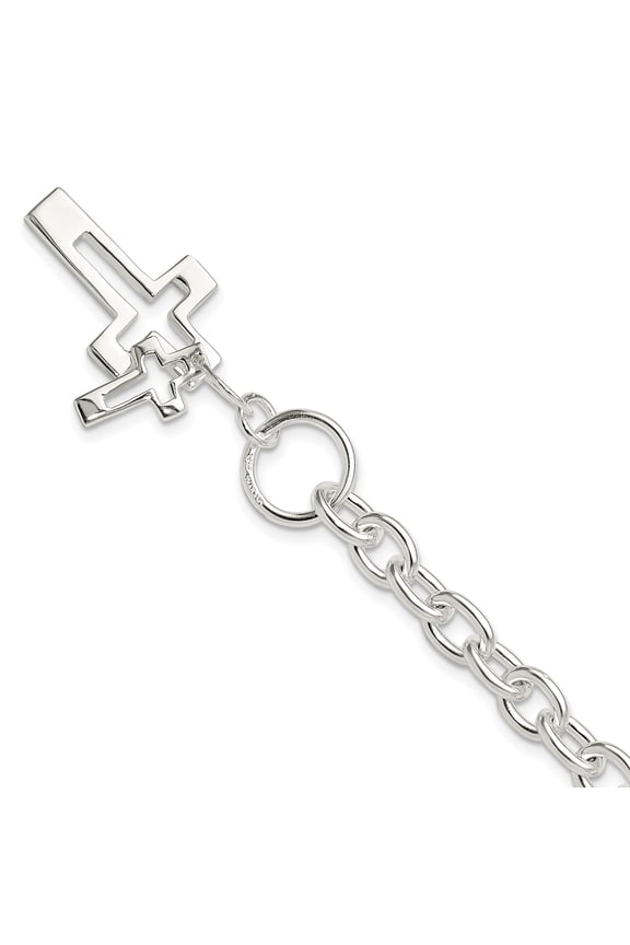 Sterling Silver Toggle Bracelet with Dual Cross Pendant for Men and Women Spiritual Jewelry with Open and Solid Design Chain Faith Style Durable Modern Accessory