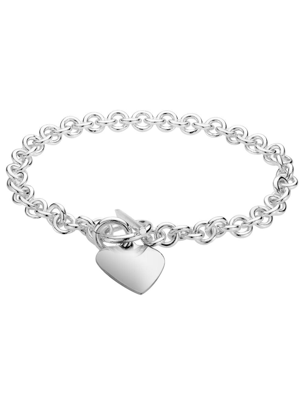 Sterling Silver Toggle Heart Tag Charm Bracelet
