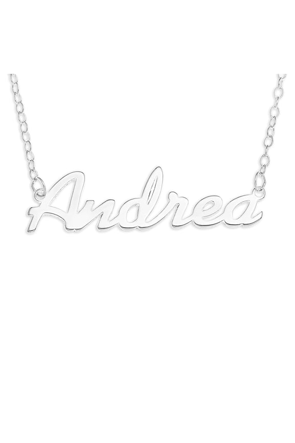 Sterling Silver Trace Chain 'Andrea' Name Pendant - White