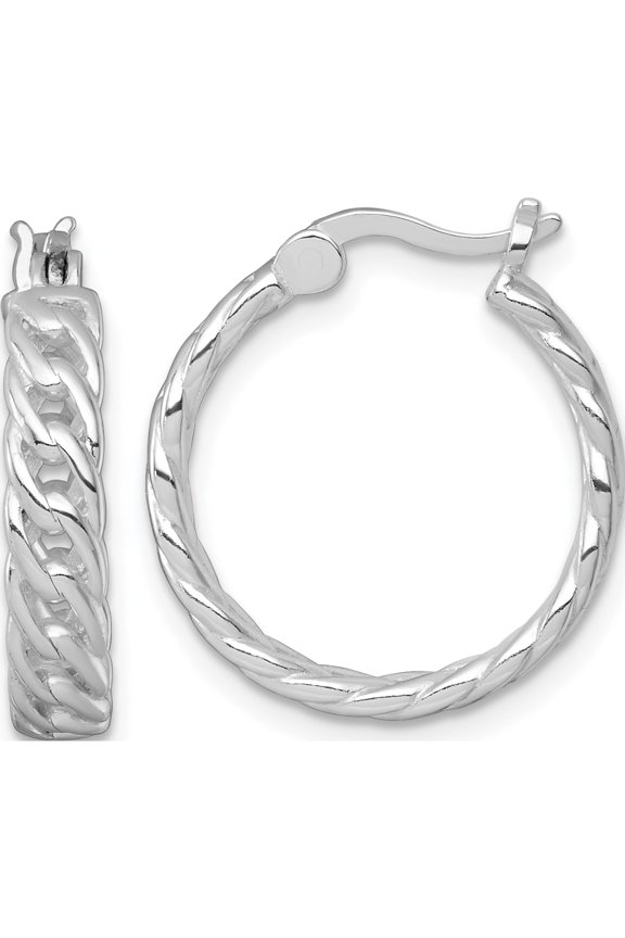 Sterling Silver Treasure-Worthy, Elegant 20 Mm 18.8 Tone Rhodium-Plated Polished 4.00 X 19Mm Curb Link Round Hoop Earrings