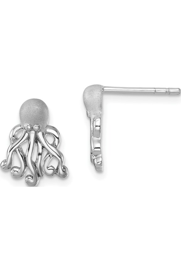 Sterling Silver Treasure-Worthy, Inspired, Vibrant 12.5 Mm 9.6 Tone Rhodium-Plated Polished Octopus Post Earrings