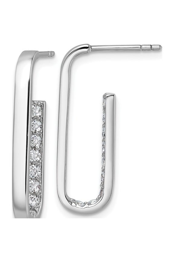 Sterling Silver Treasure-Worthy, Stylish Cubic Zirconia (Cz) White 25.7 Mm Rhodium-Plated Polished Rectangle With Inside Cz Post Earrings