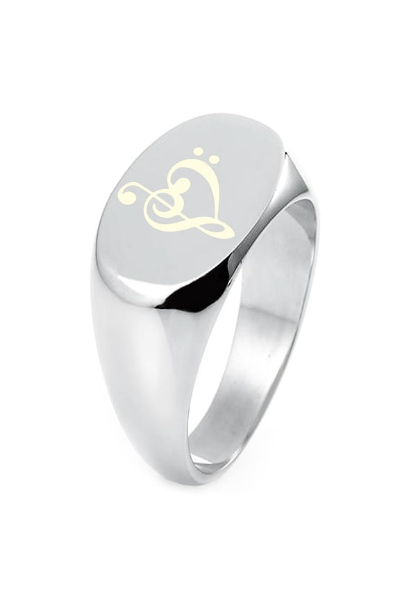 Sterling Silver Treble Bass Clef Musical Heart Engraved Oval Flat Top Polished Ring