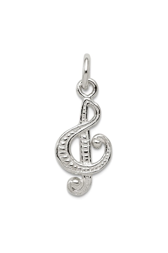 925 Sterling Silver Solid Treble Clef Charm 20x10mm Wide Pendant Necklace for Women - 1.0 Grams