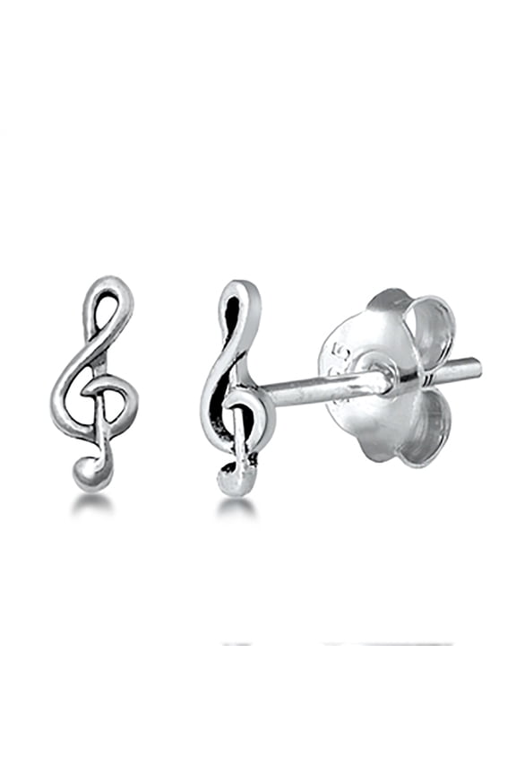 Sterling Silver Treble Clef Music Note Stud Earrings