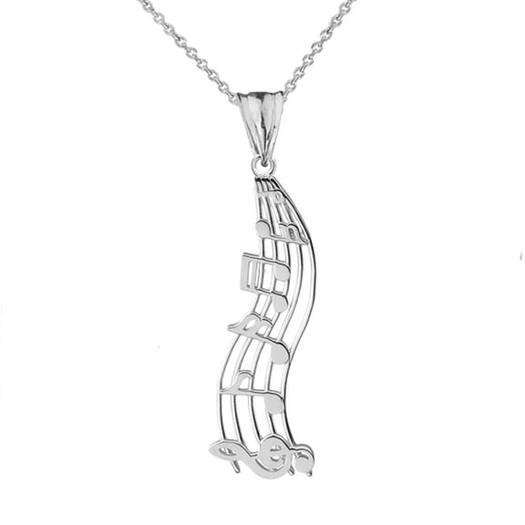 Sterling Silver Treble Clef Music Notes Pendant Necklace, 16" Chain