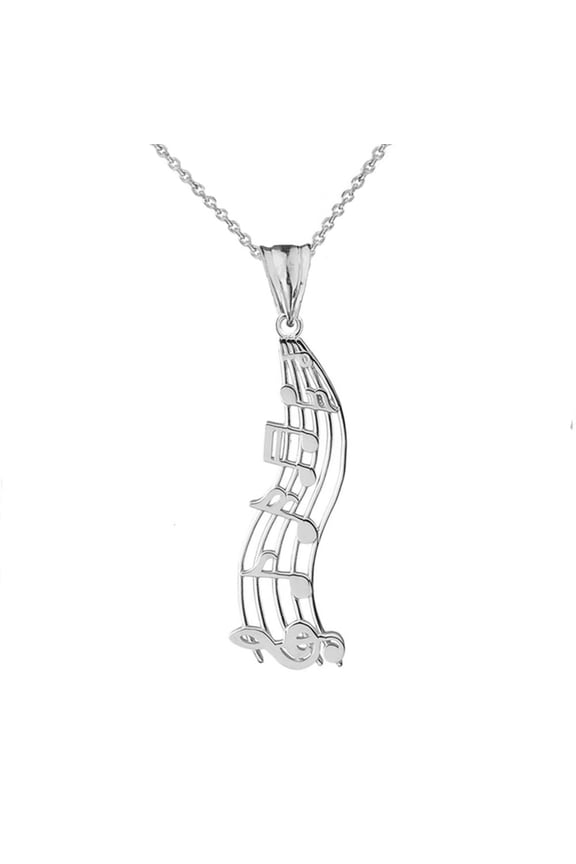 Sterling Silver Treble Clef Music Notes Pendant Necklace, 18" Chain