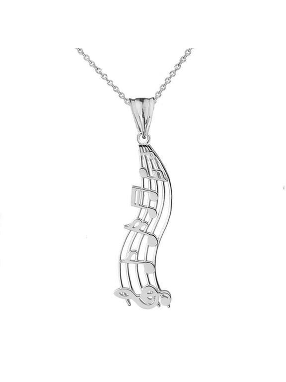 Sterling Silver Treble Clef Music Notes Pendant Necklace, 18" Chain