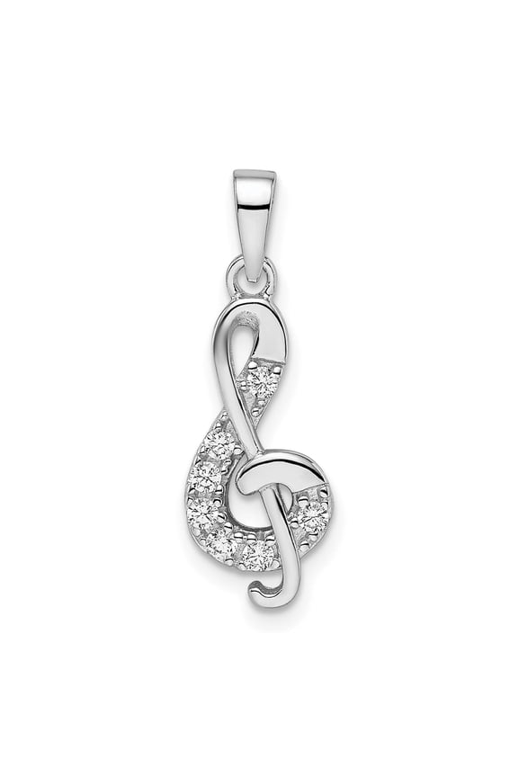 Sterling Silver Treble Clef Pendant Necklace with Cubic Zirconia, Music Note Jewelry for Women or Unisex Wear, Musical Symbol Accessory for Musicians and Everyday Style