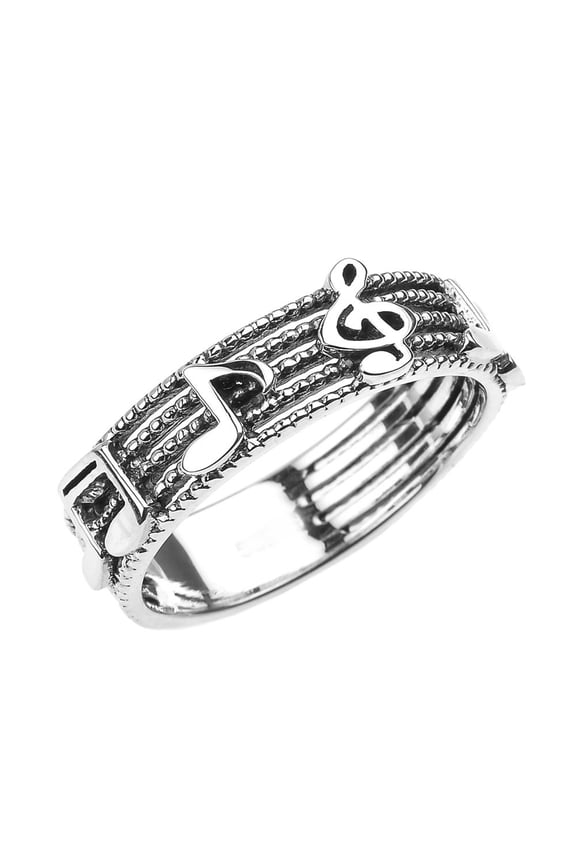 Sterling Silver Treble Clef with Musical Notes Band Ring 6.0 MM- Size 12