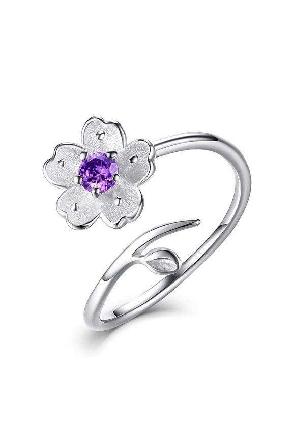 Sterling Silver Tree Branch Flower Ring Open Adjustable Fit For Women Cute Temperament Jewelry Elegant Minimalist Style