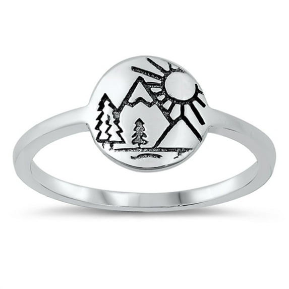 Sterling Silver Tree Mountain Sun Ring Size 10