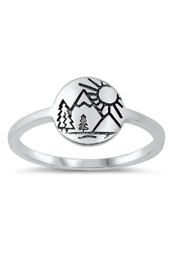 Sterling Silver Tree Mountain Sun Ring Size 5