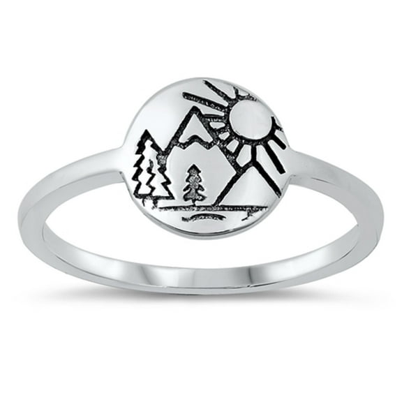 Sterling Silver Tree Mountain Sun Ring Size 8