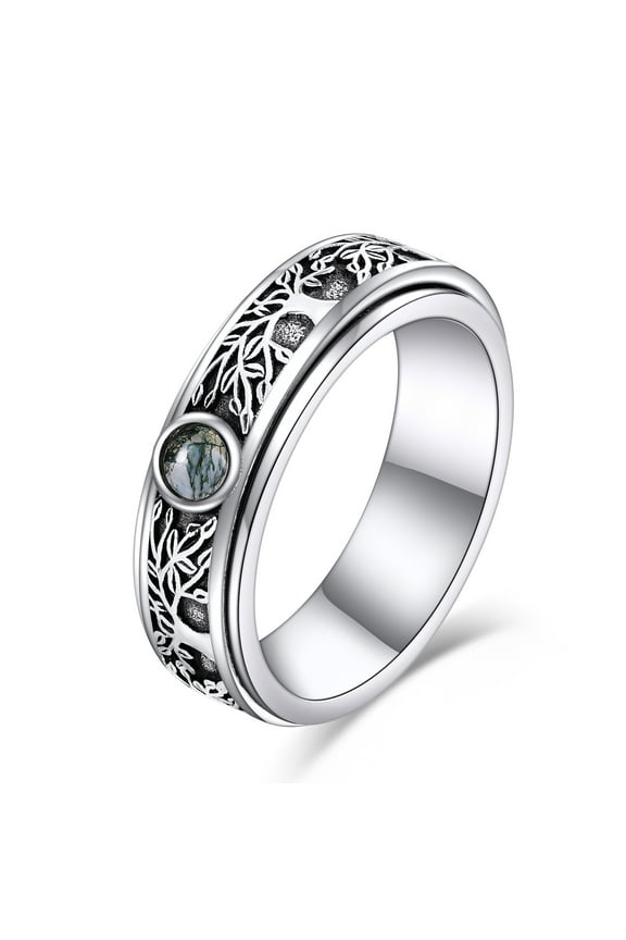 Sterling Silver Tree of Life Anxiety Spinner Rings Fidget Rotatable Mood Rings for Women Men Relieve Worry Stress Gift Size 6.5