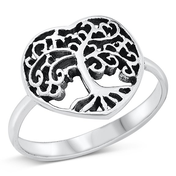 Sterling Silver Tree of Life Heart Ring Size 5
