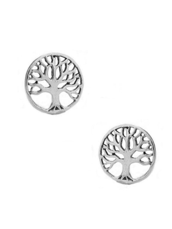 Sterling Silver Tree of Life Round Post Stud Earrings 11mm