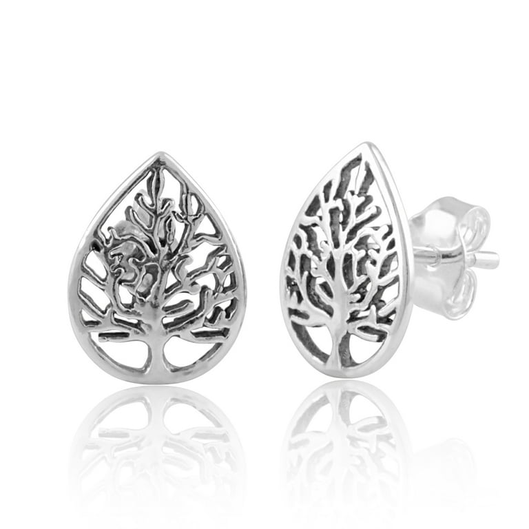 Sterling Silver Tree of Life Stud Earrings for Adult Women and