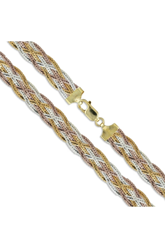 Sterling Silver Tri Braided Herringbone Bracelet 10mm 925 Italy Chain 7" Jewelry Female Unisex