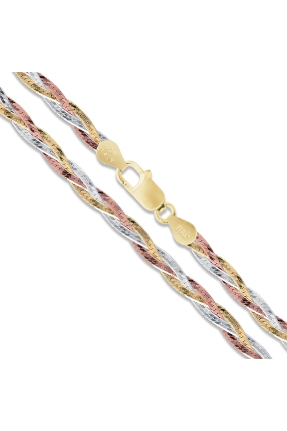 Sterling Silver Tri Braided Herringbone Bracelet 5mm 925 Italy Chain 8" Jewelry Female Unisex