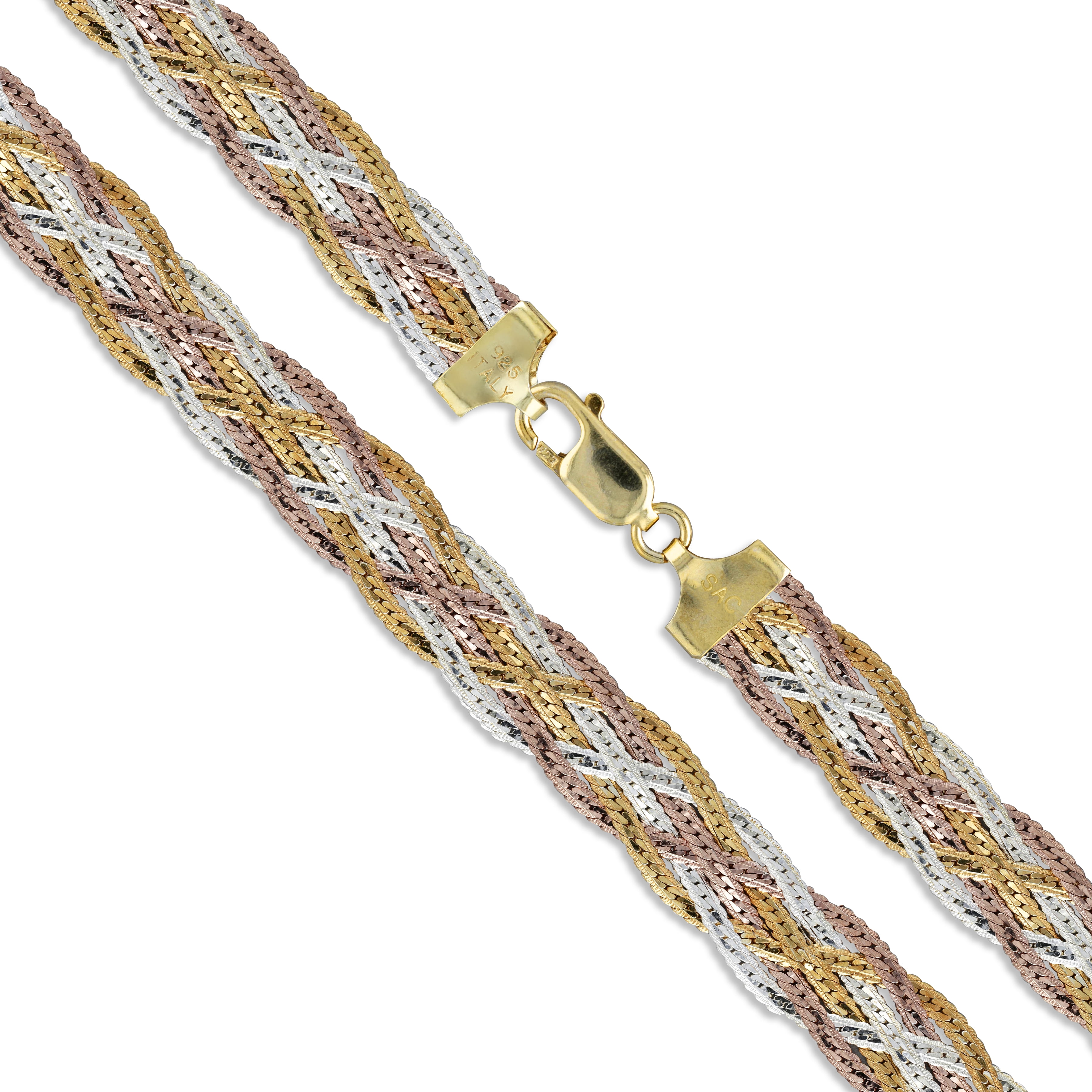 Sterling Silver Tri Braided Herringbone Necklace 10mm 925 Italy Chain ...