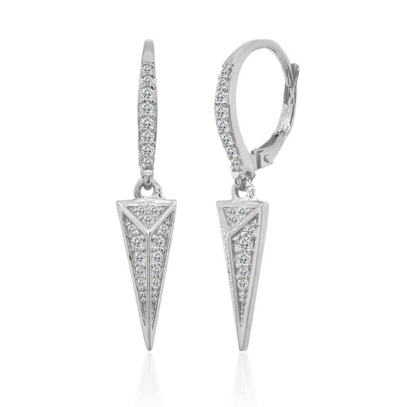 Sterling Silver Triangle Cubic Zirconia Drop Dangle Leverback Earrings