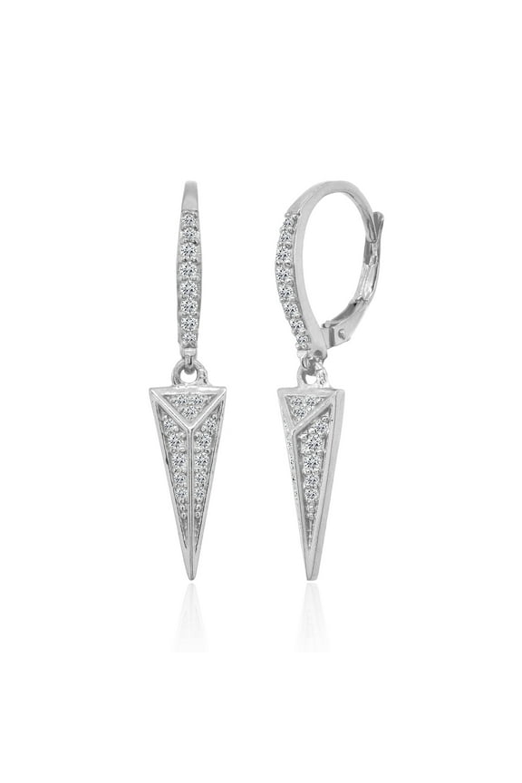 Sterling Silver Triangle Cubic Zirconia Drop Dangle Leverback Earrings