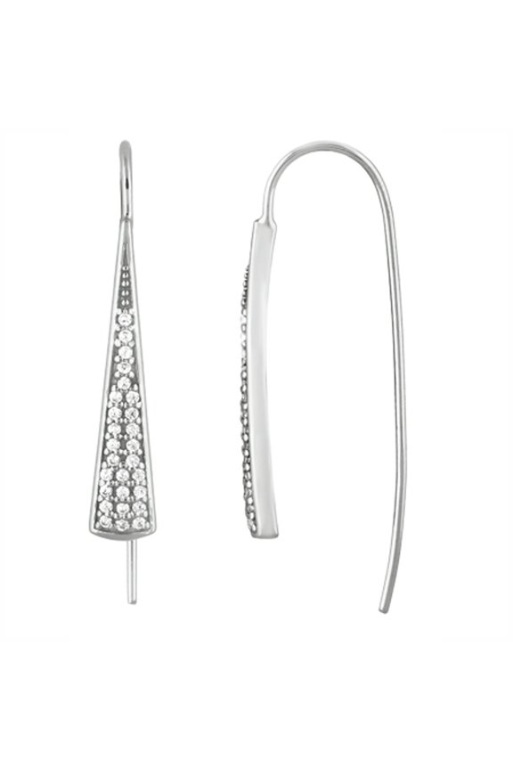 Sterling Silver Triangle Cubic Zirconia Drop Earrings