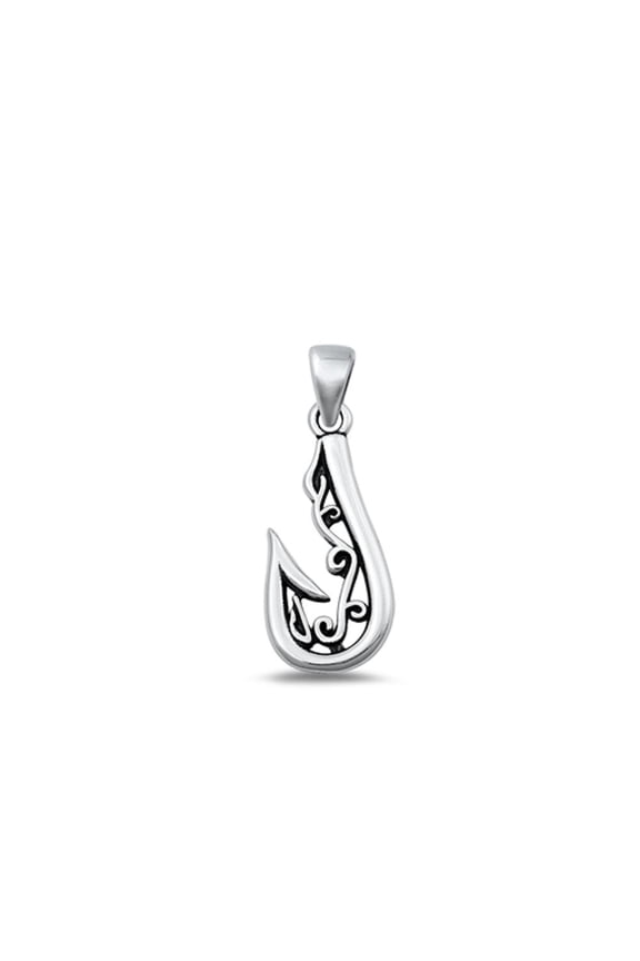 Sterling Silver Tribal Hook Pendant Oxidized Fishing Charm .925 New Jewelry Female Unisex