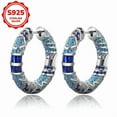 thumbnail image 1 of [Sterling Silver Tribal Hoop Earrings] 1 Pair 925 Sterling Silver Vintage Tribal Style Hoop Earrings - Synthetic Blue Cubic Zirconia, December Birthstone - for Daily And Banquet Occasions,Silvery, 1 of 12