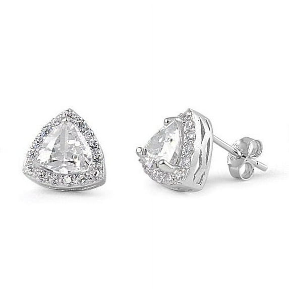 Sterling Silver Trillion Simulated Diamond Halo Stud Earrings for Adult Women Teens - 9mm