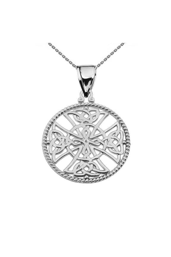 Sterling Silver Trinity Knot Celtic Cross In A Round Rope Frame Pendant Necklace, 20" Chain