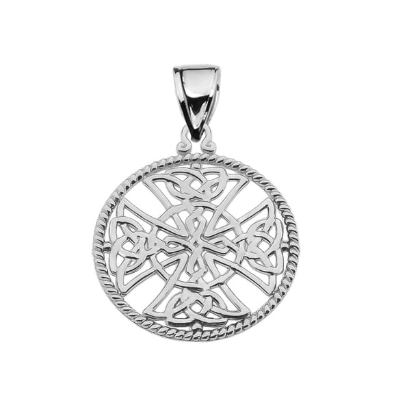 Sterling Silver Trinity Knot Celtic Cross In A Round Rope Frame Pendant