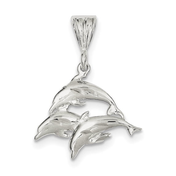 Sterling Silver Trio Of Dolphins Pendant (35 X 25) Made In United States qc2033