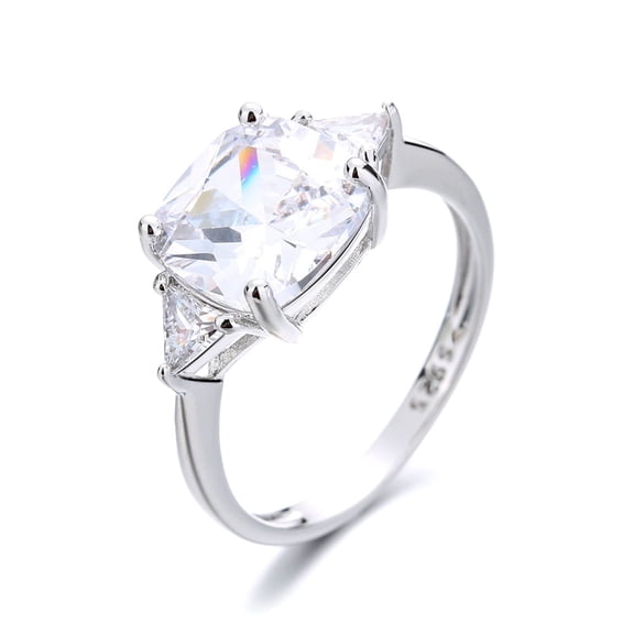Amy and Annette Sterling Silver Triple-Stone Ring With Simulated Diamonds