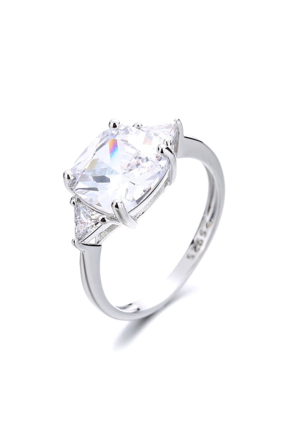 Sterling Silver Triple-Stone Ring With Simulated Diamonds