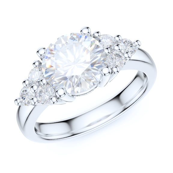 Sterling Silver Triple Three Sidestones 2CT Simulated Round Brilliant Cut Diamond Promise Engagement Ring (6)