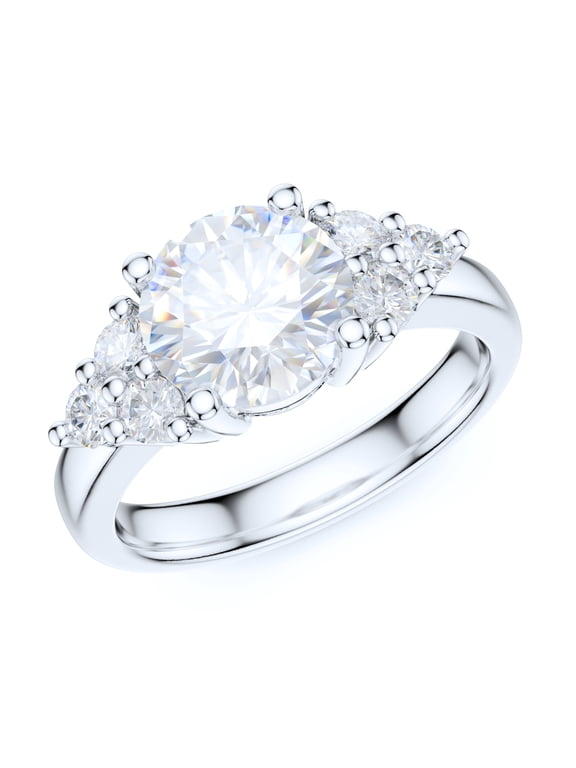 Sterling Silver Triple Three Sidestones 2CT Simulated Round Brilliant Cut Diamond Promise Engagement Ring (6)