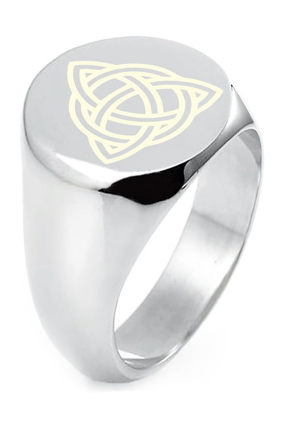 Sterling Silver Triquetra Holy Trinity Symbol Engraved Round Flat Top Polished Ring