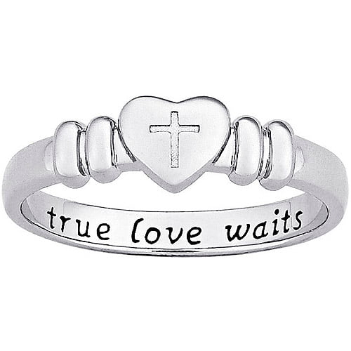  925 Sterling Silver True Love Waits Ring Purity Cross