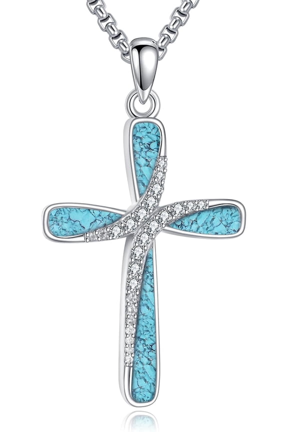 Sterling Silver Turquoise Cross Pendant Necklace for Women, Infinity Symbol Design, Faith-Based Turquoise Jewelry, Confirmation Baptism Christmas Gifts for Her