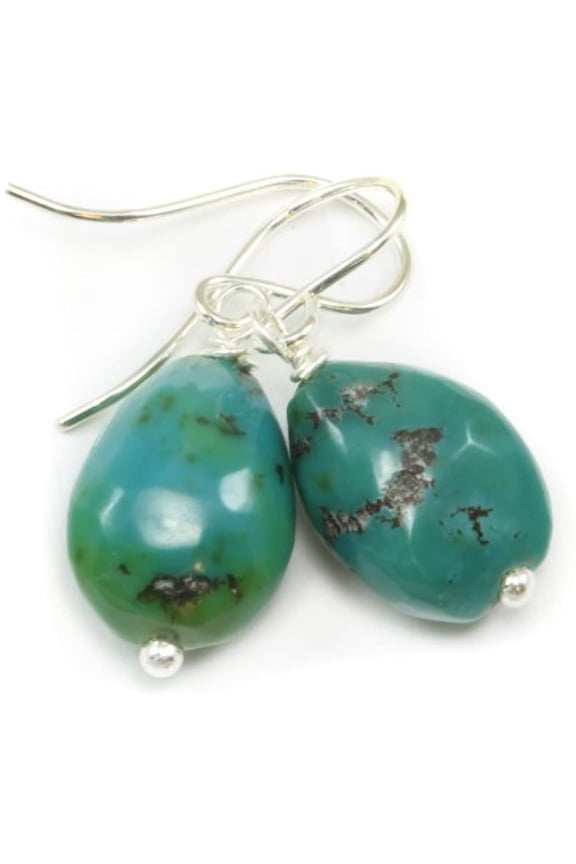 Sterling Silver Turquoise Earrings Teal Blue Green Dangles Teardrop Smooth Off Round Oval